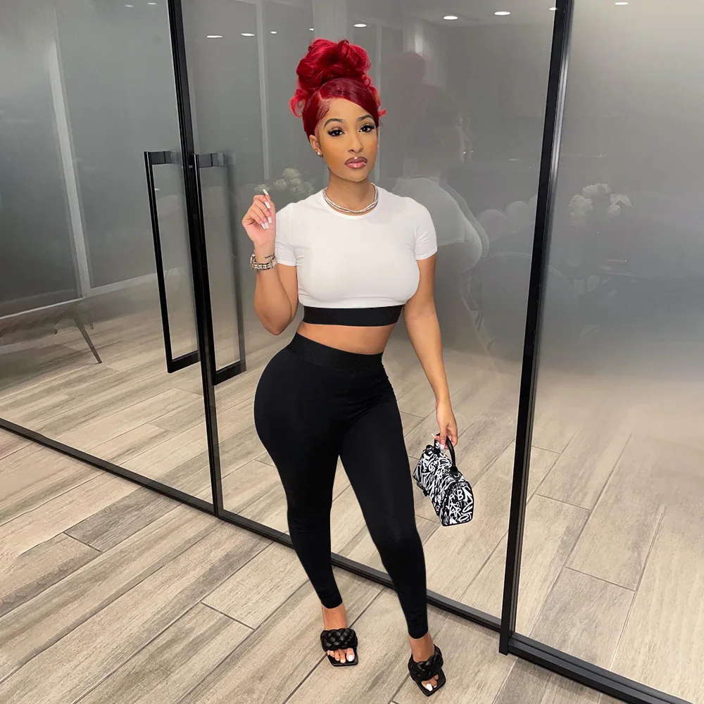 

Y2K Cool Girls Streetwear Short Sleeve Pullover Retro Crop Top + Pants Trousers Sportswear Tracksuit Women Two Piece Sets