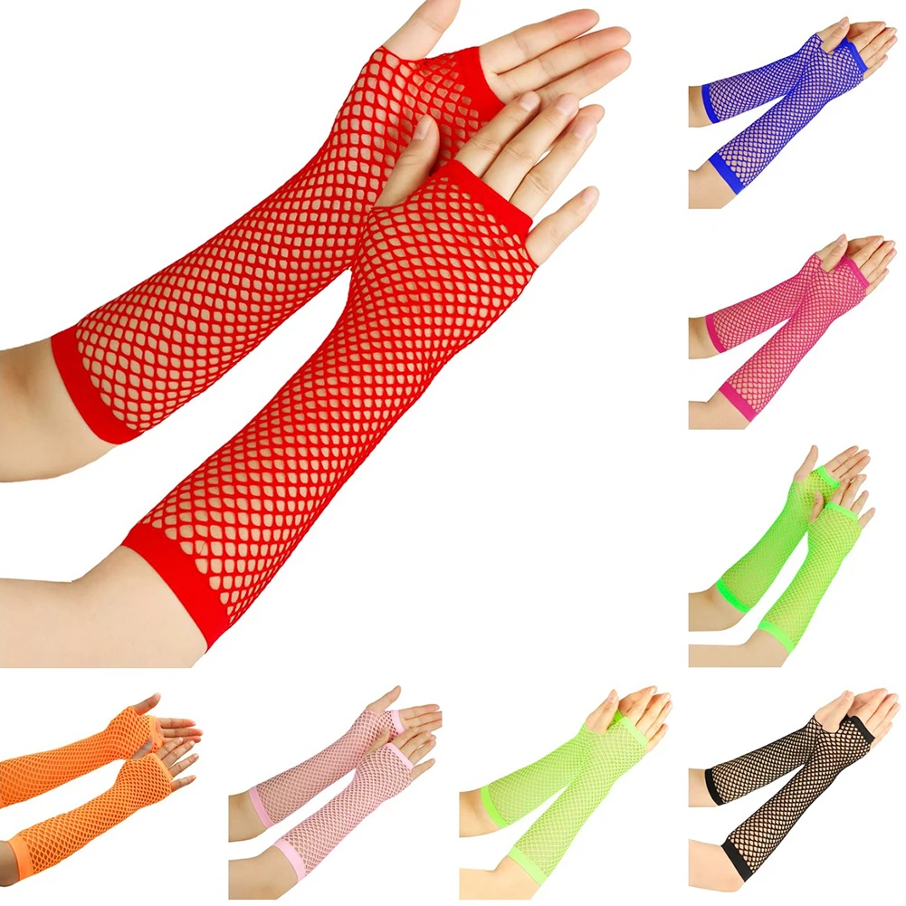 

Trendy Sexy Women Fingerless Fishnet Gloves Hollow Mesh Punk Style Nightclub Party Etiquette Elastic Gloves Long