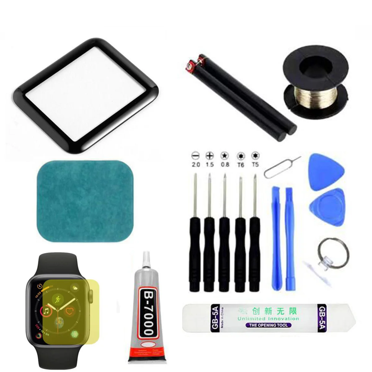 

Front Outer Glass+OCA replacement for Apple Watch Series 7 41mm 45mm screen Outer Touch Panel repair kit +Screen Film B7000 Glue