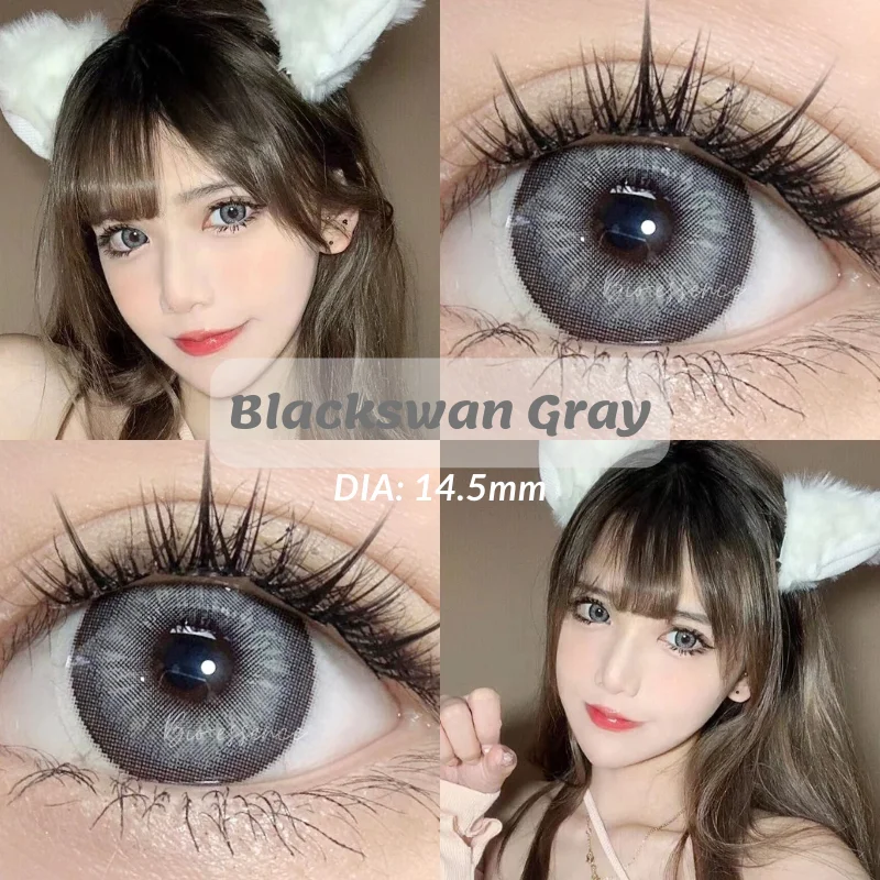 

Bio-essence 1Pair Colored Contacts Lenses with Myopia Yearly Use Black Gray Natural Big Eyes Contact Student Pupil Color lens