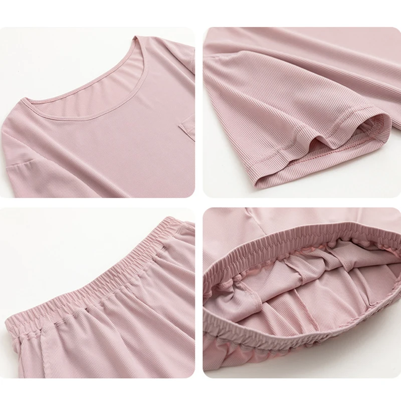 Summer Couple Pajamas Sets Solid Sleepwear Summer Short Sleeve Tops + Shorts Loungewear Plus Size Male Nightwear Pyjamas Suit