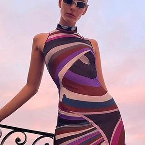 Sexy Sleeveless Printed Slim Maxi Dress Women Turtleneck Off Shoulder Wrap Vestidos 2022 Summer Nigh in Pakistan