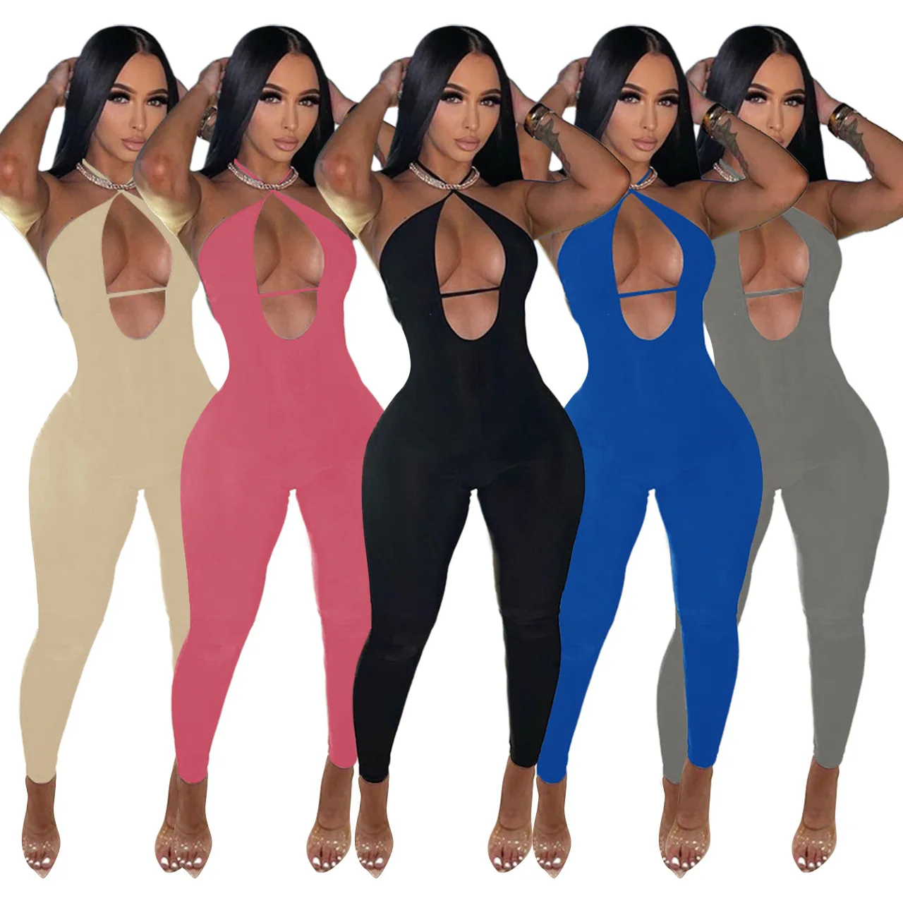 

Hot Sale 2022 Summer Outdoor Street Bodysuit Solid Halter-neck Hollow Backless Pencil Trousers Hip Lift Casual Sports Jumpsuit