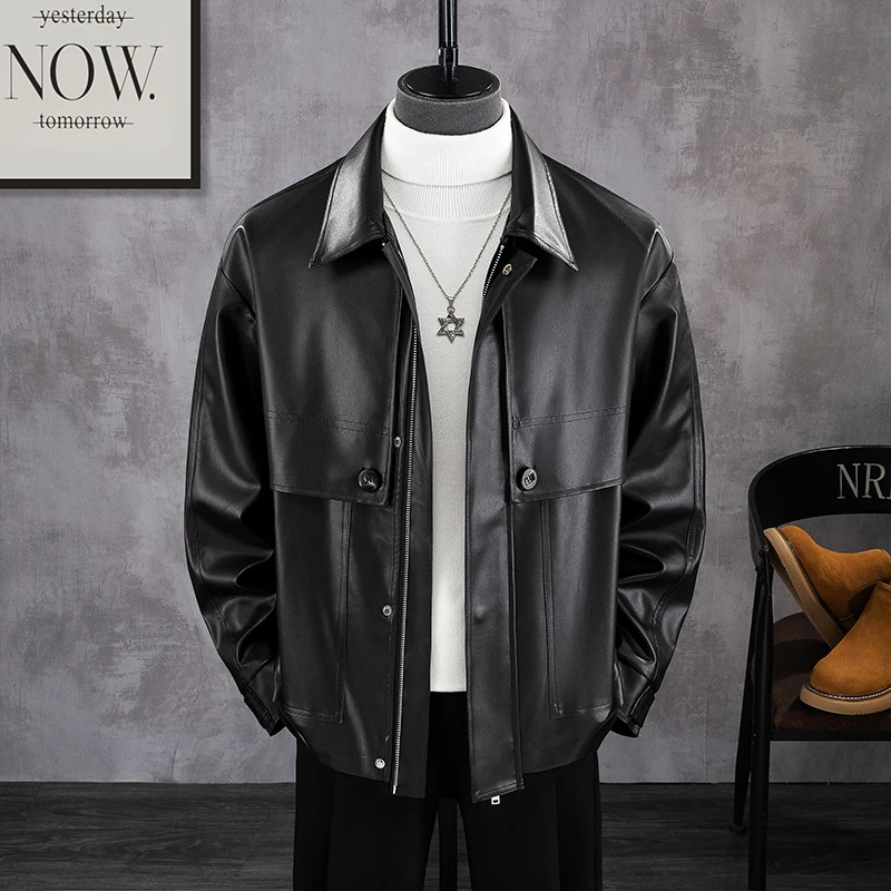 2024 Autumn and Winter New PU Leather Short Coat Men's Leather jacket Fashion Man Outerwear Pu Shuai High Sense Men's...