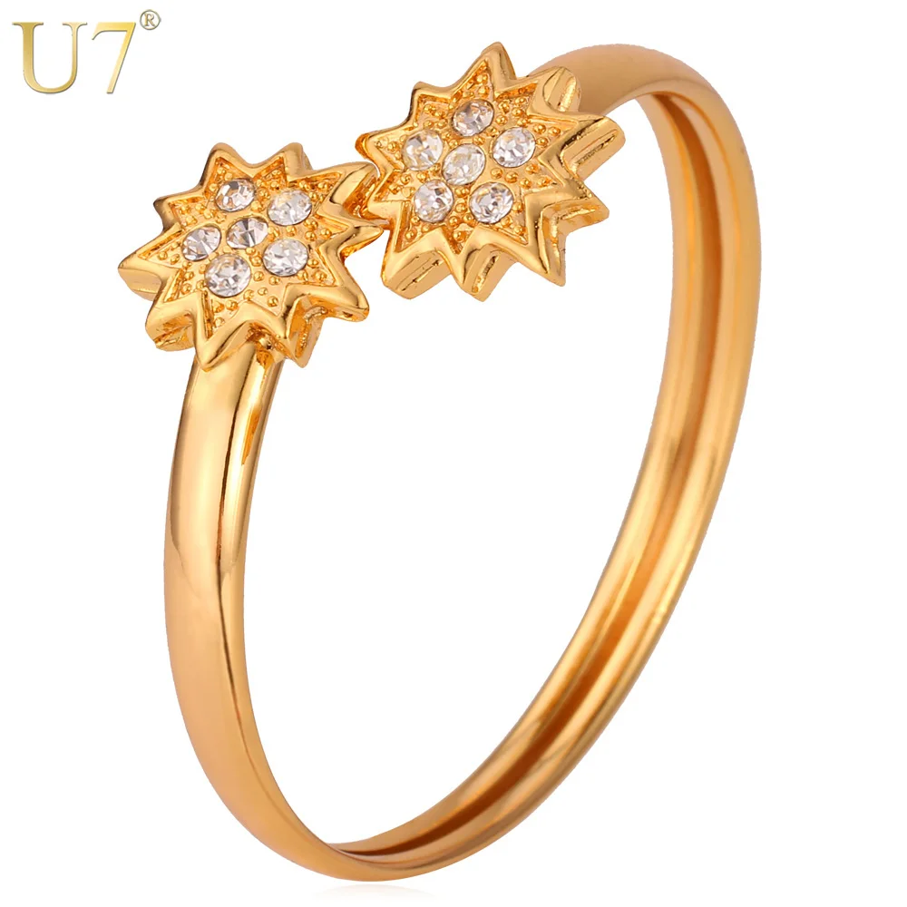 

U7 Crystal Lucky Star Charm Bangle Bracelet Trendy Gold Color Wholesale Jewelry Cuff Bracelet H615