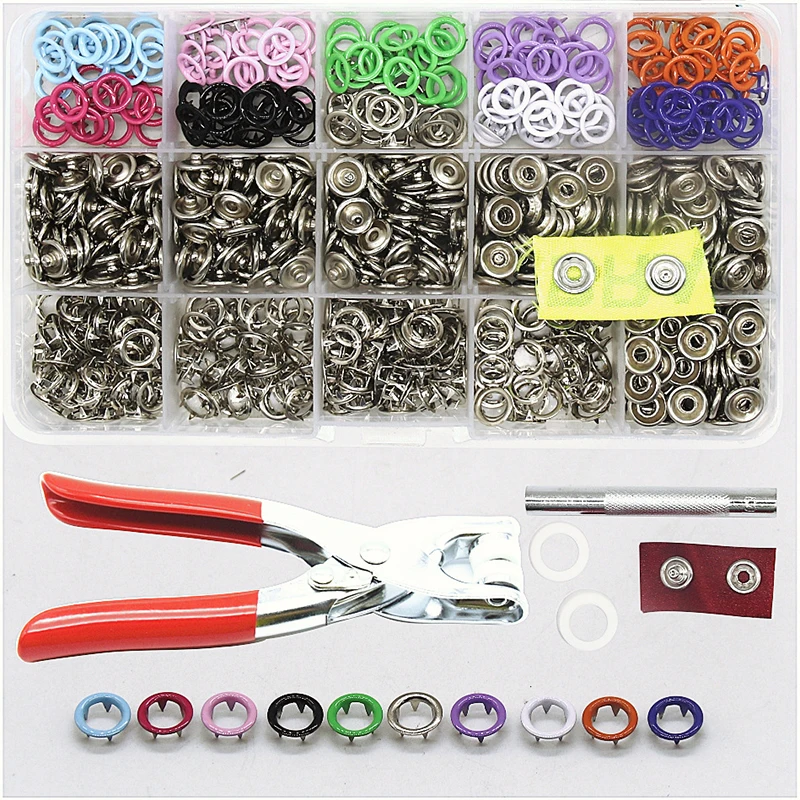

Top Selling 200 Sets 9.5m 10mm Colorful Five-claw Buckle + Installation Pliers Children's Clothing Buckle DIY Buttons