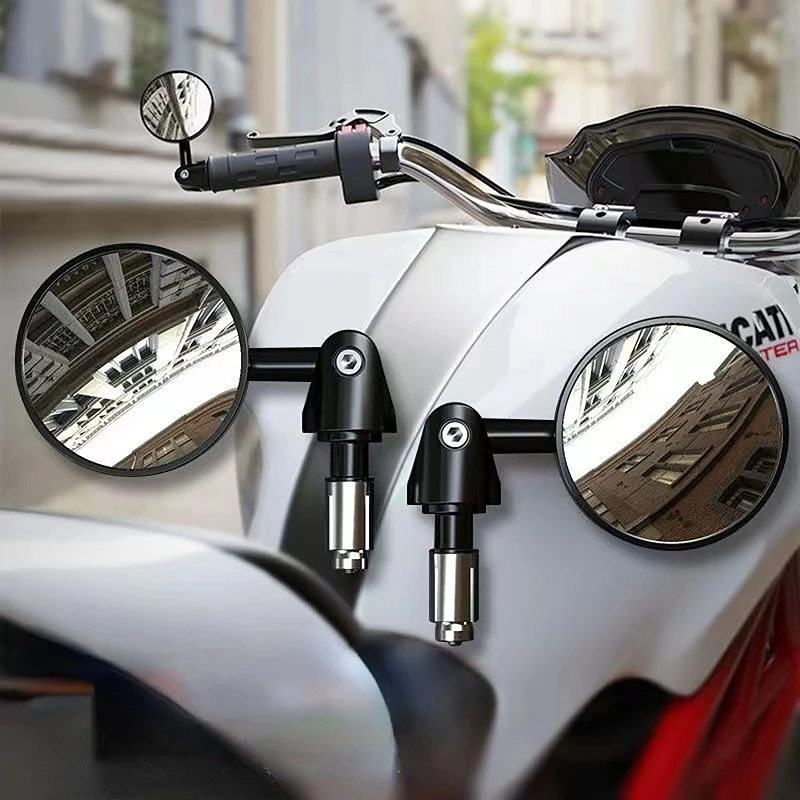 

2 Pcs Motorcycle Rear View Mirrors Round 7/8" Handle Bar End Foldable Motorbike Side For Cafe Racer New Universal