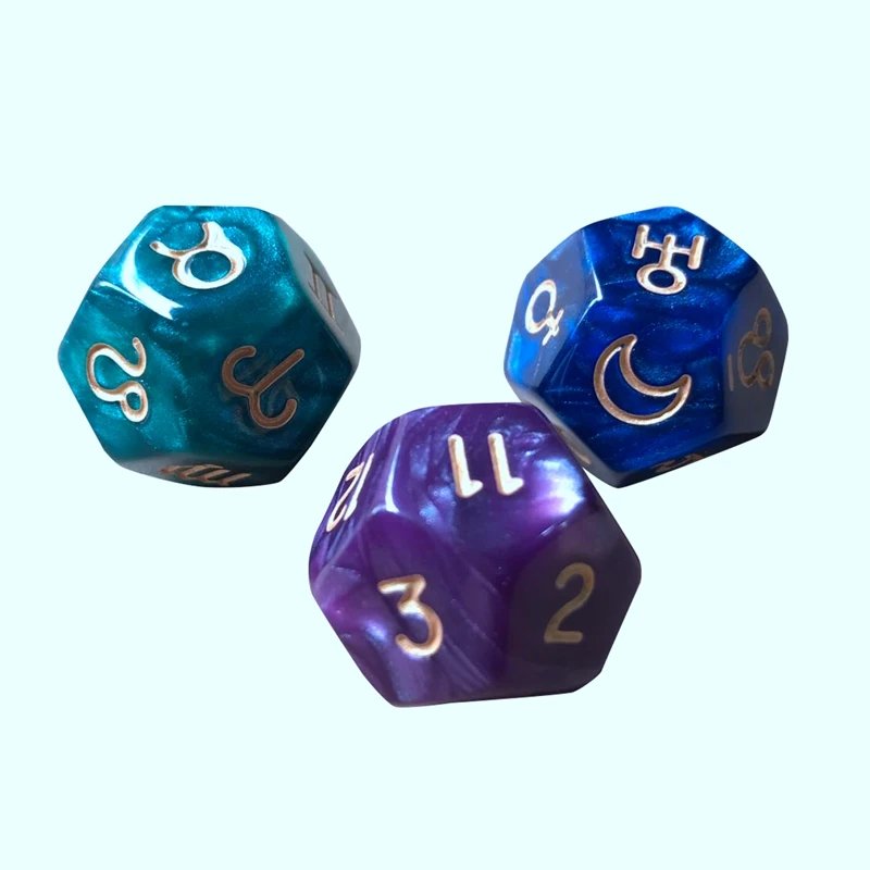 

New-3Pc/Set 12-Sided Tarot Dice Resin Polyhedral Astrology Constellation Divination Cards Game Dice For Astrologers