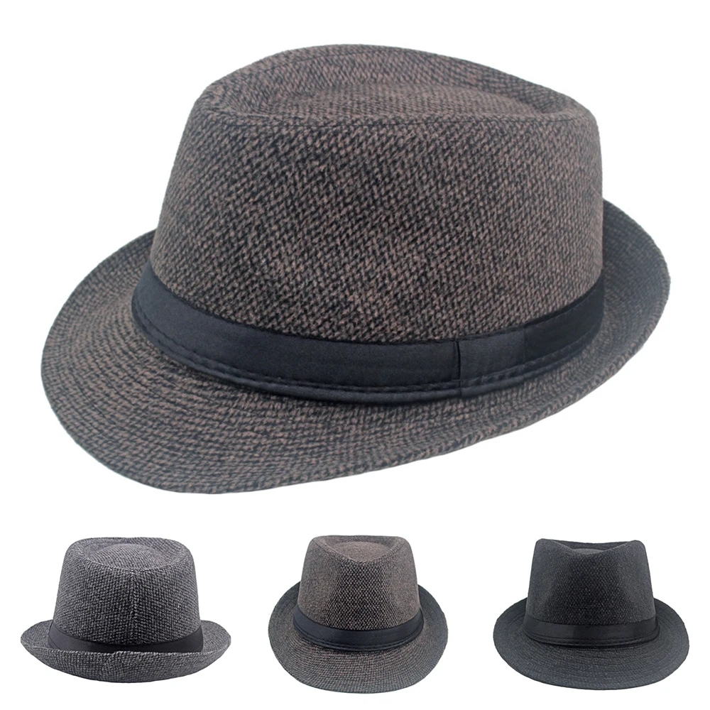 

Dad Jazz Hats British Style Gentleman Cap Men Stylish Hats Winter Warm Flat Top Fedora Hat Elderly Middle-aged Classic Trend