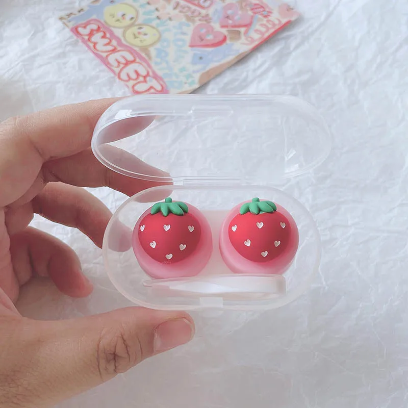 

Cute Strawberry Watermelon Cactus Style Women Plastic Mini Color Contact Lenses Case Women Contact Lens Cases Box