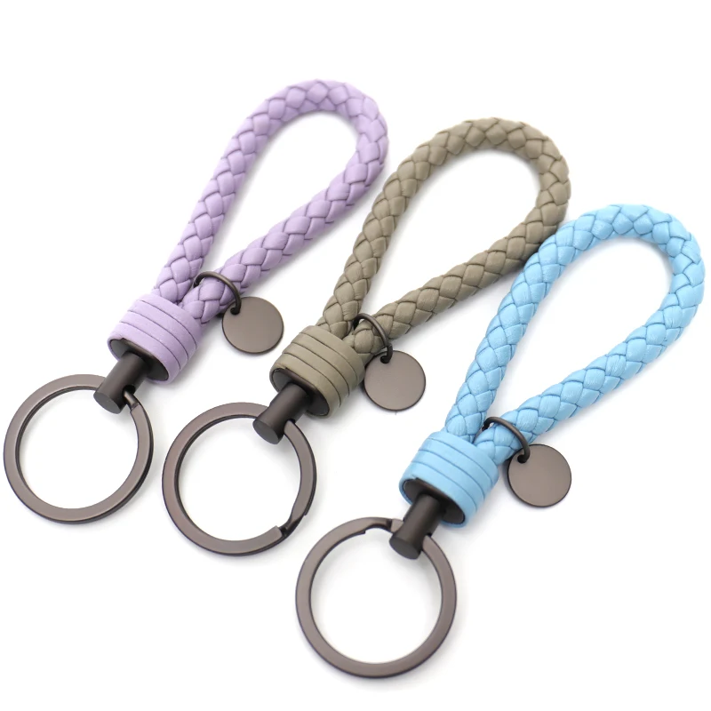 SC Leather Handmade Woven Ring Keychain Bag Hanger High Quality Matte Polished Metal Sheepskin Weave Wrist-let Strap Car Key