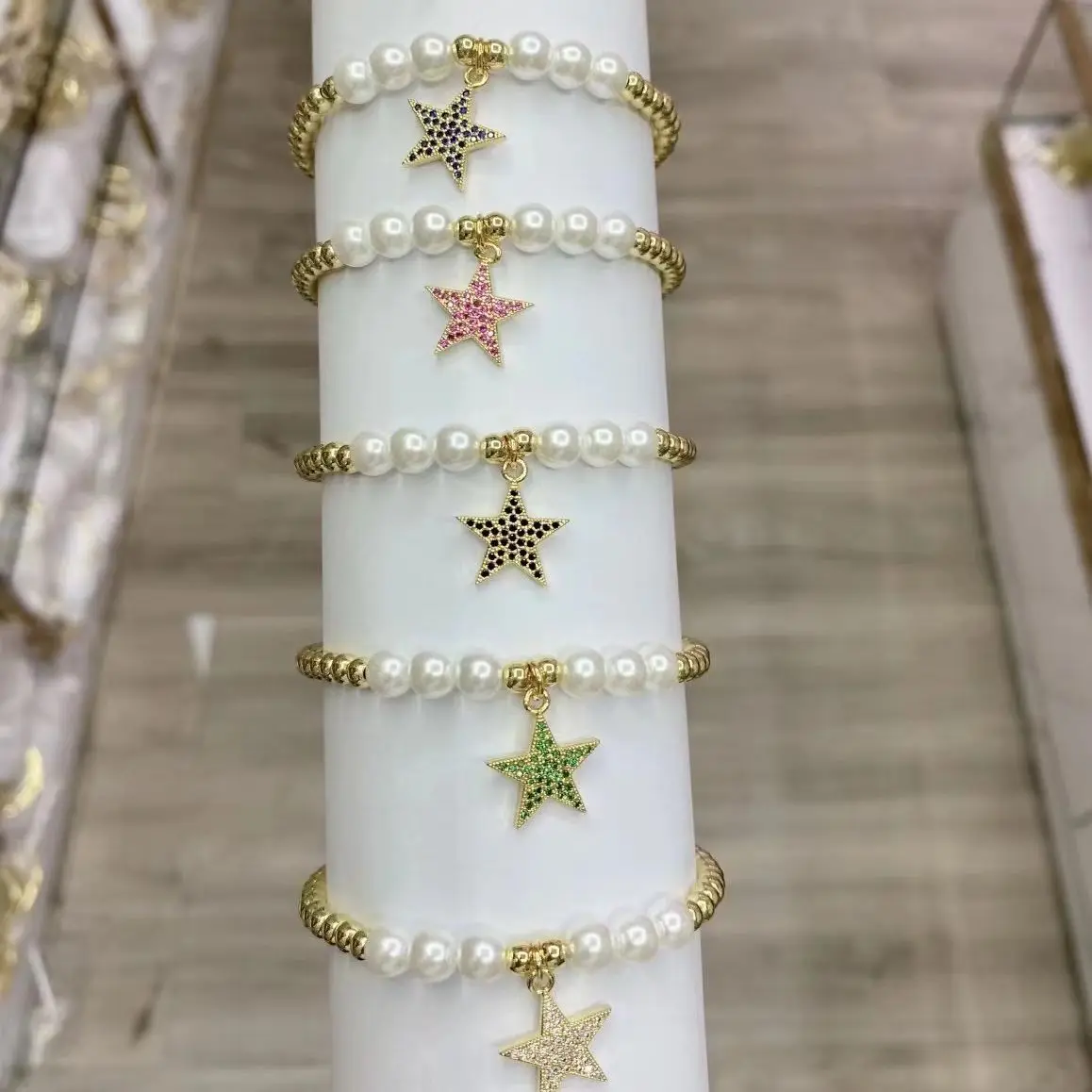 

5Pcs New Fashion Pearl Shell Bracelets Cubic Zircon Star Golden Beaded Bracelet Jewelry For Women Gifts