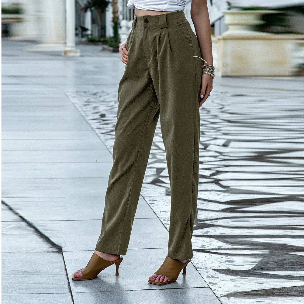 

Trousers Women Elegant Office Lady Slim Baggy Straight Leg Vintage High Waist Pants Trendy Women Bottoms Pants Streetwear Women
