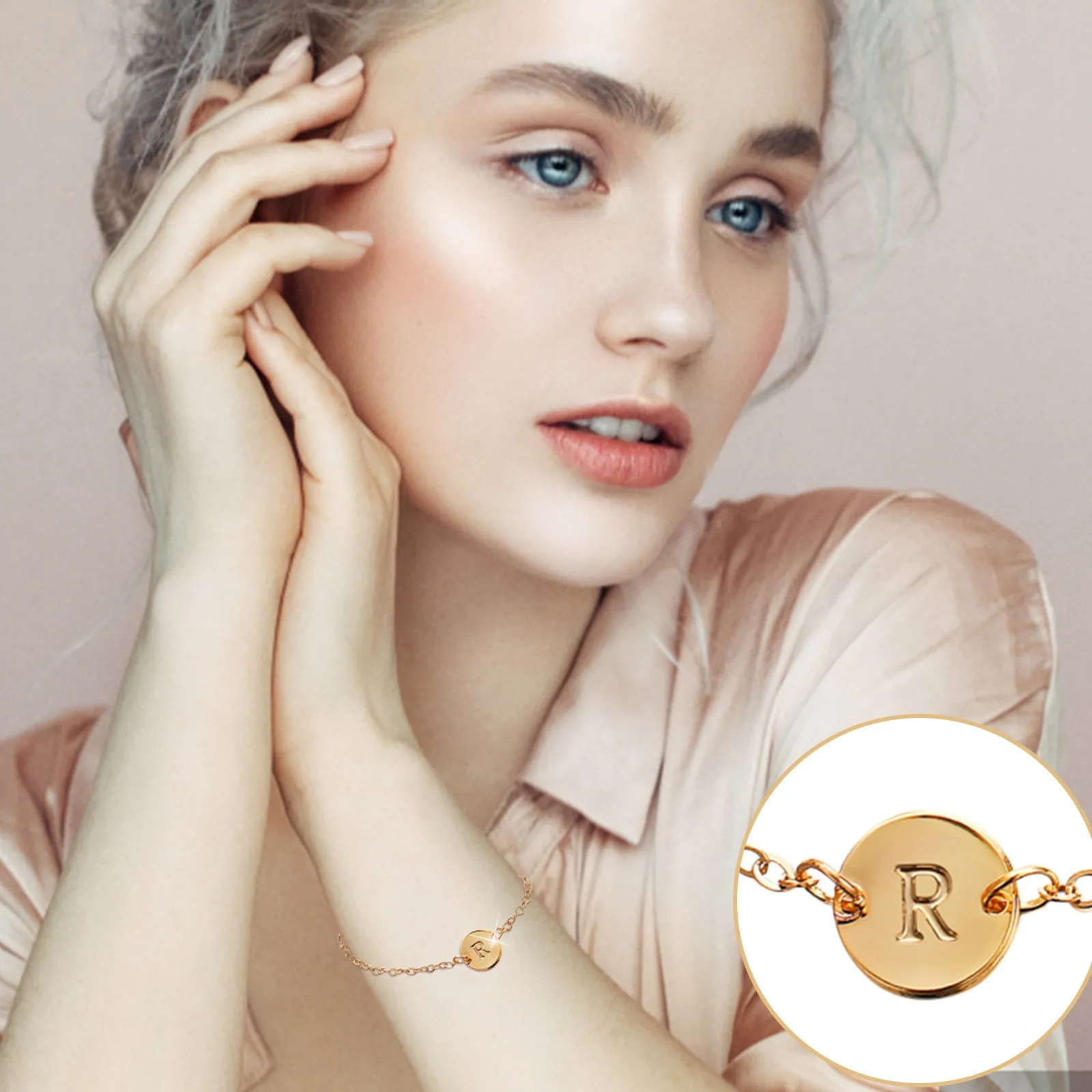

Personalized Initial Bracelet 18K Gold Plated Stainless Steel Letter Bracelet Dainty Red Necklaces for Women Fashion Jewelry