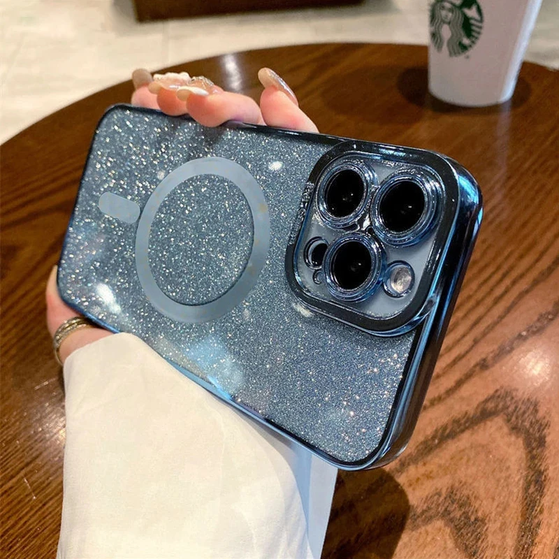 

Роскошный блестящий Магнитный чехол для телефона Magsafe для iPhone 14 13 12 11 Pro Max Mini XR XS X Max 7 8 Plus, противоударный мягкий чехол