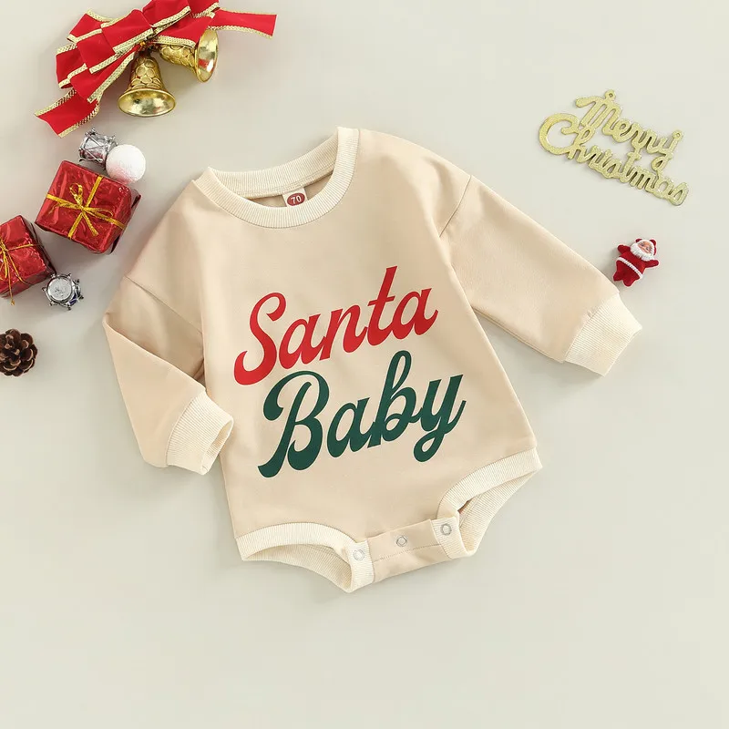 

Рождественская Одежда для маленьких мальчиков и девочек, осенне-зимнее боди для новорожденных, комбинезоны с длинными рукавами и надписью, детская одежда от 0 до 24 месяцев