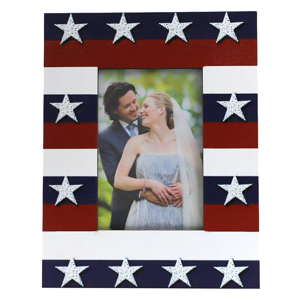 

Independence Day Photo Frame Home Supplies Wood Photo Frame Simple Picture Frame for Lover Co-worker Friends Families