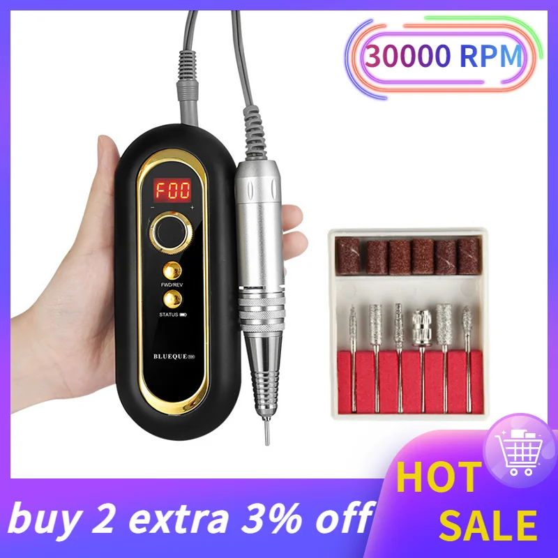 

30000RPM Electric Nail Drill Professional Manicure Machine Rechargeable Nails Sander Set Portable Nail Salon Polisher Equipment
