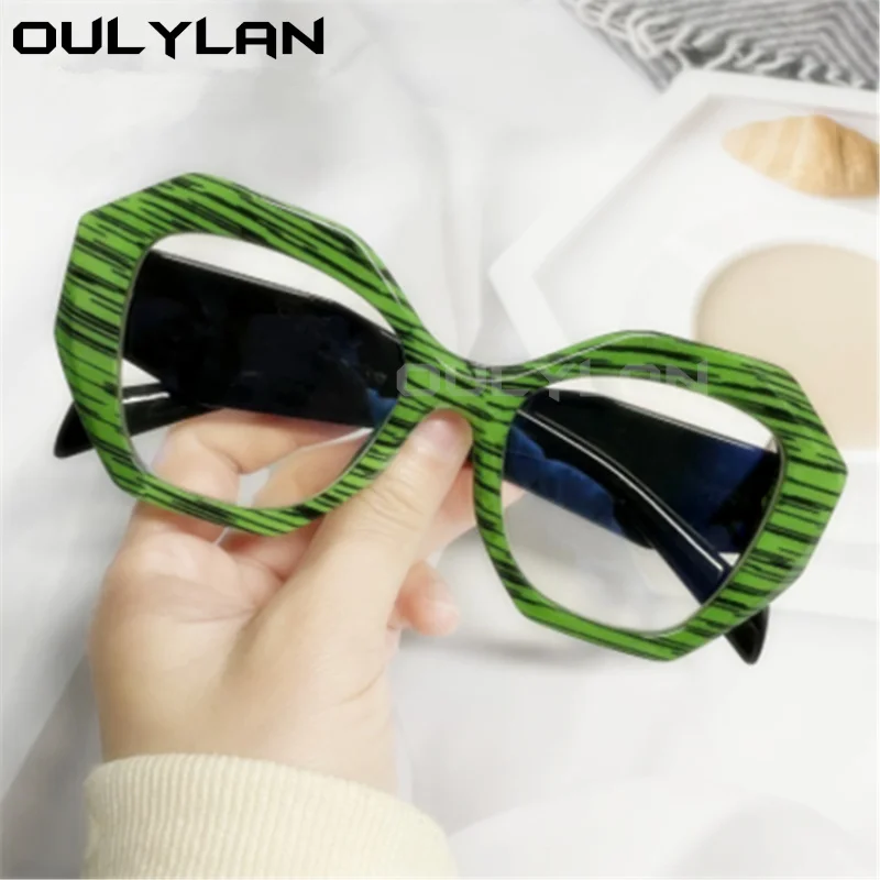 

Oulylan многоугольная оправа для очков с голусветильник, женские винтажные искусственные очки