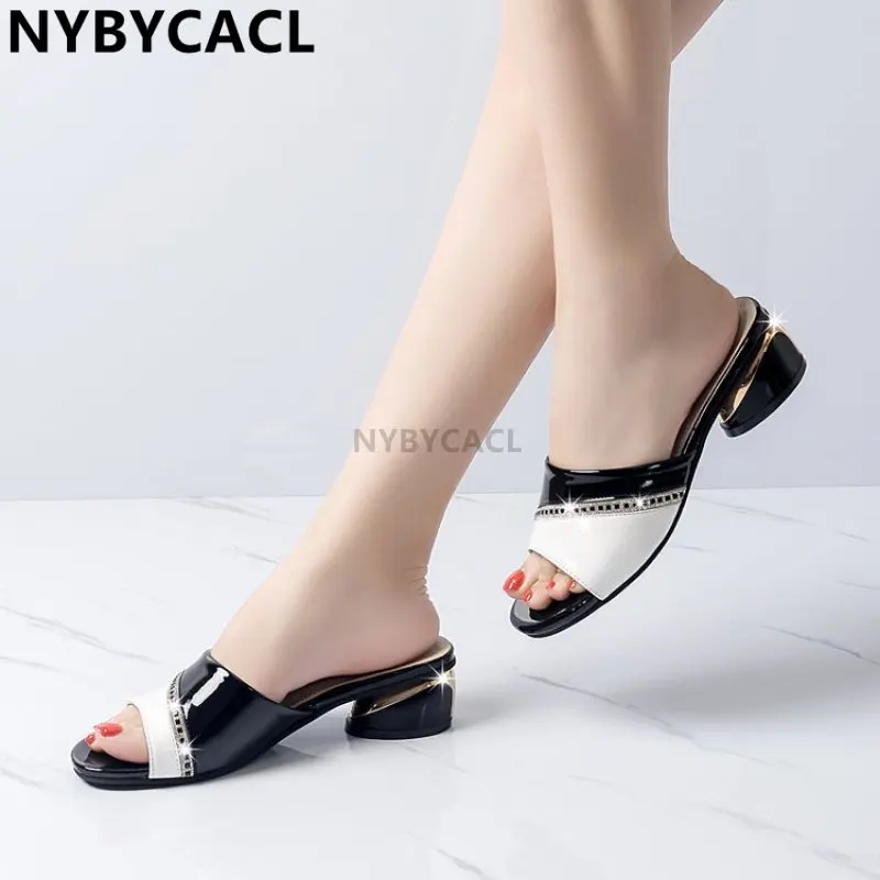 

Summer Slippers Shoes Women 2023 Rhinestone Low-Heeled Comfort Lady Sandals Open-Toe All-Match Female Sandalias Chaussure Femme