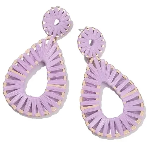 Серьги в стиле бохо из рафии эффектные богемные серьги форме капли для женщин