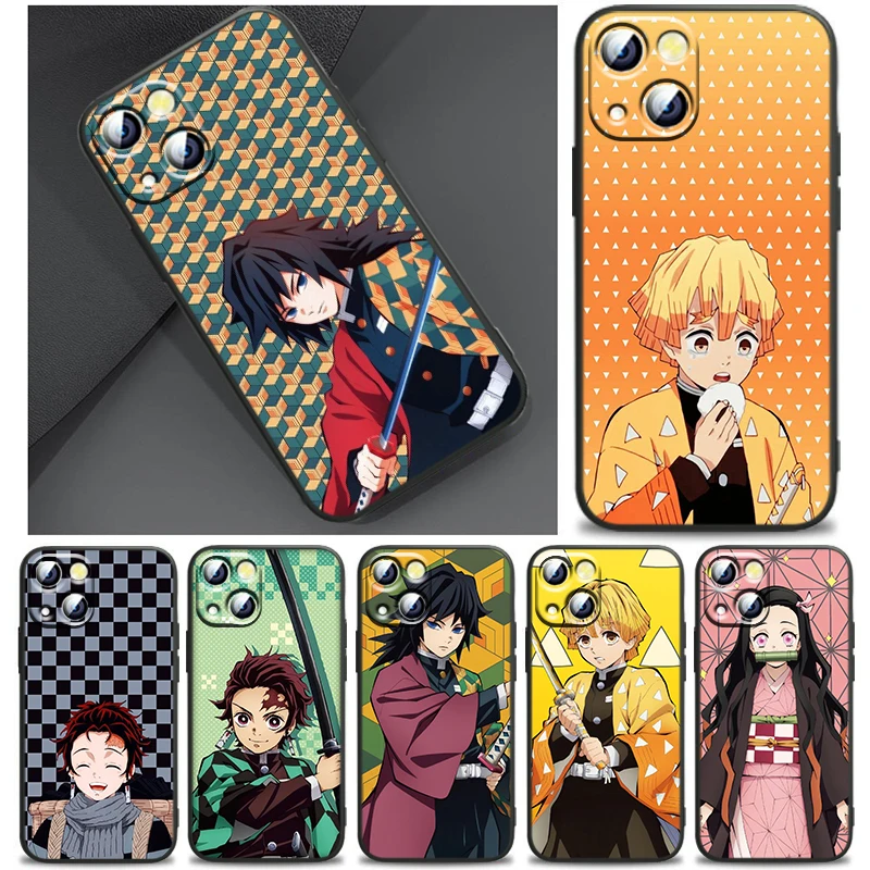 

Japanese Anime Demon Slayer Cover For Apple iPhone 14 13 12 11 SE XS XR X 7 8 6 mini Plus Pro MAX 2020 Black Phone Case