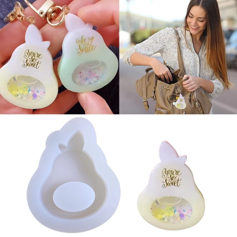 

R3MC Shiny Glossy Geometry Pear Ornament Silicone Epoxy Resin Mold DIY Keychain Pendant Jewelry for Bag Decorations Craft