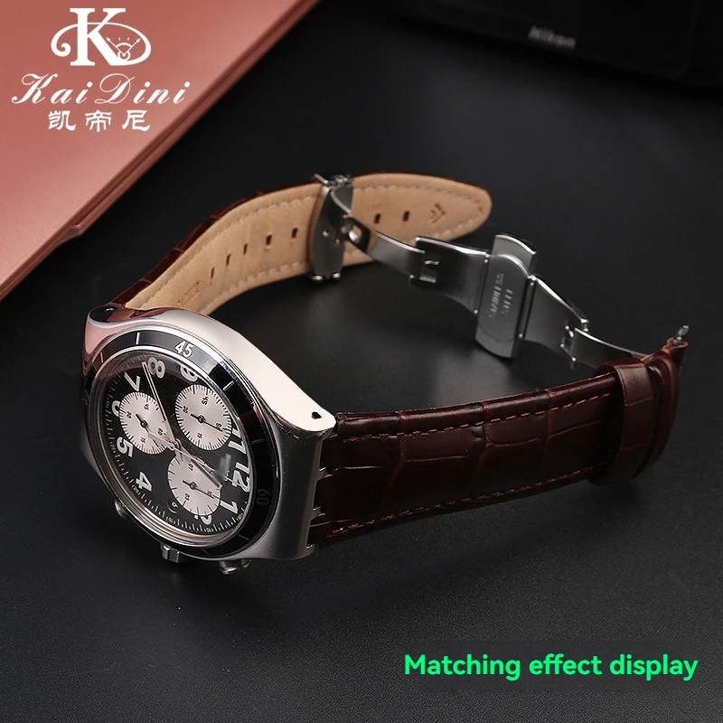 Фото Кожаный ремешок для часов Swatch серий YVS400, YVS401, YVS423, YVB404, ремешок из воловьей кожи, браслет с вогнуто-выпуклым интерфейсом, мужской браслет. №3
