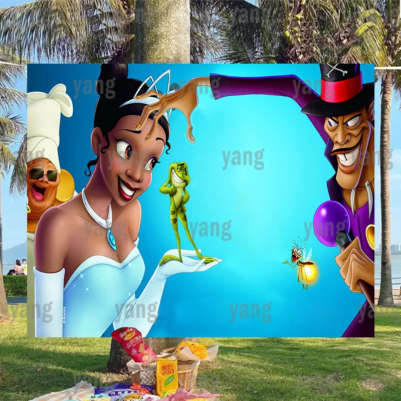 

Disney Tiana Princess and The Frog Backdrop Photography Background Girl Happy Birthday Party Baby Shower Table Banner Decoration