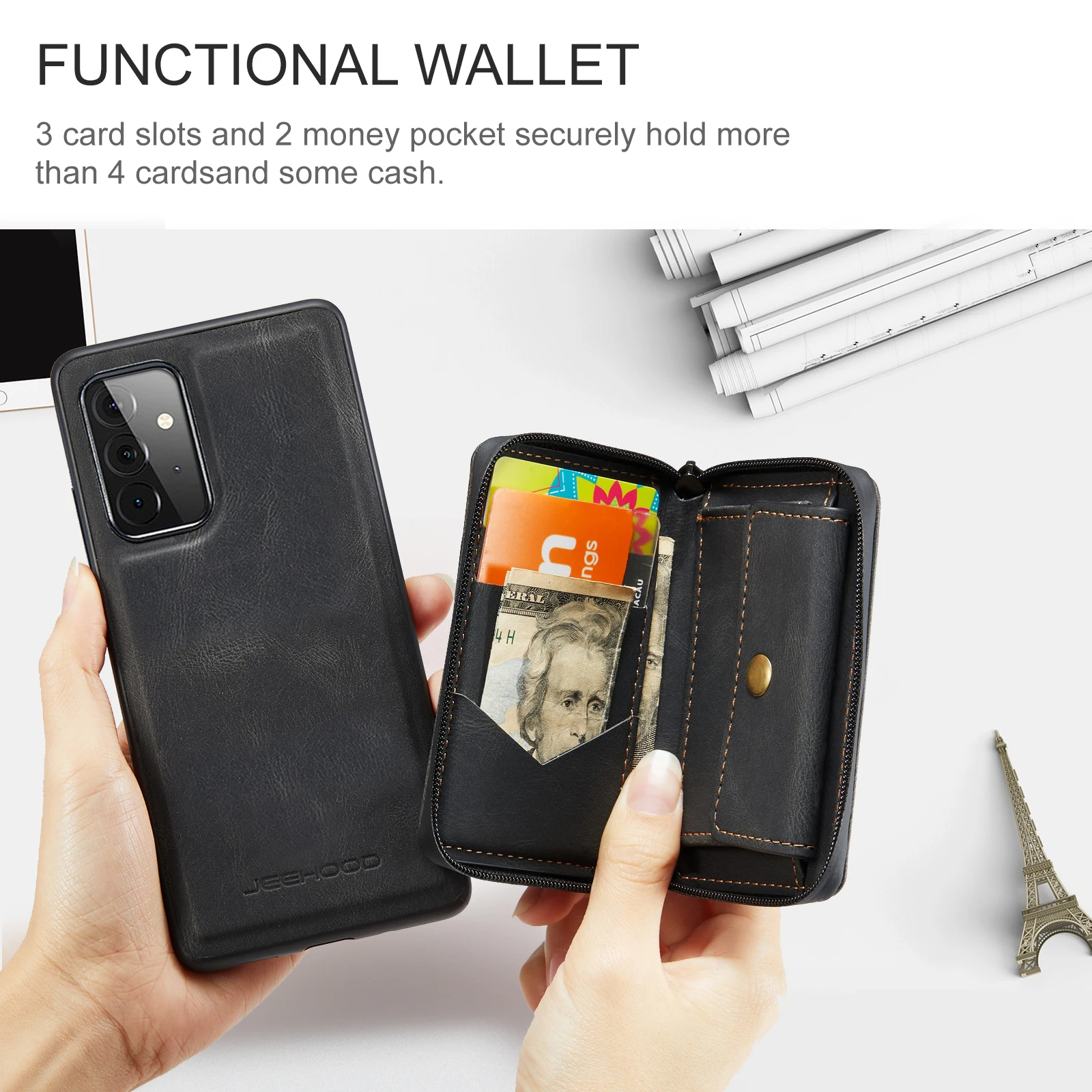 Detachable Wallet Case for Galaxy A73 A53 A33 A13 A12 A52 A72 A32 A42 A71 A51 5G Leather Zipper Card Pocket Full Protect Cover