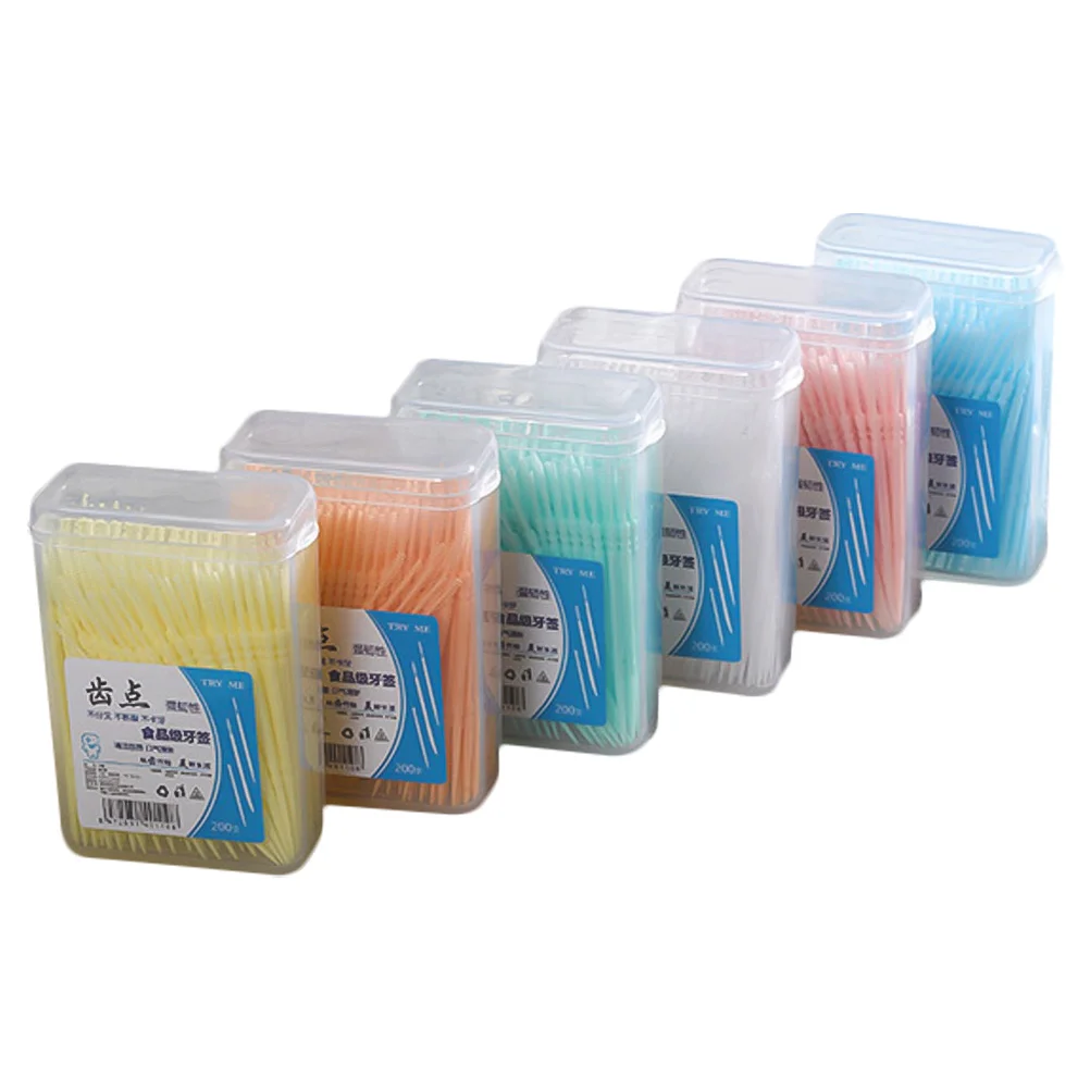 

6 Boxes of Floss Picks Double-end Toothpicks Toothpick Brushes (Mixed Color)