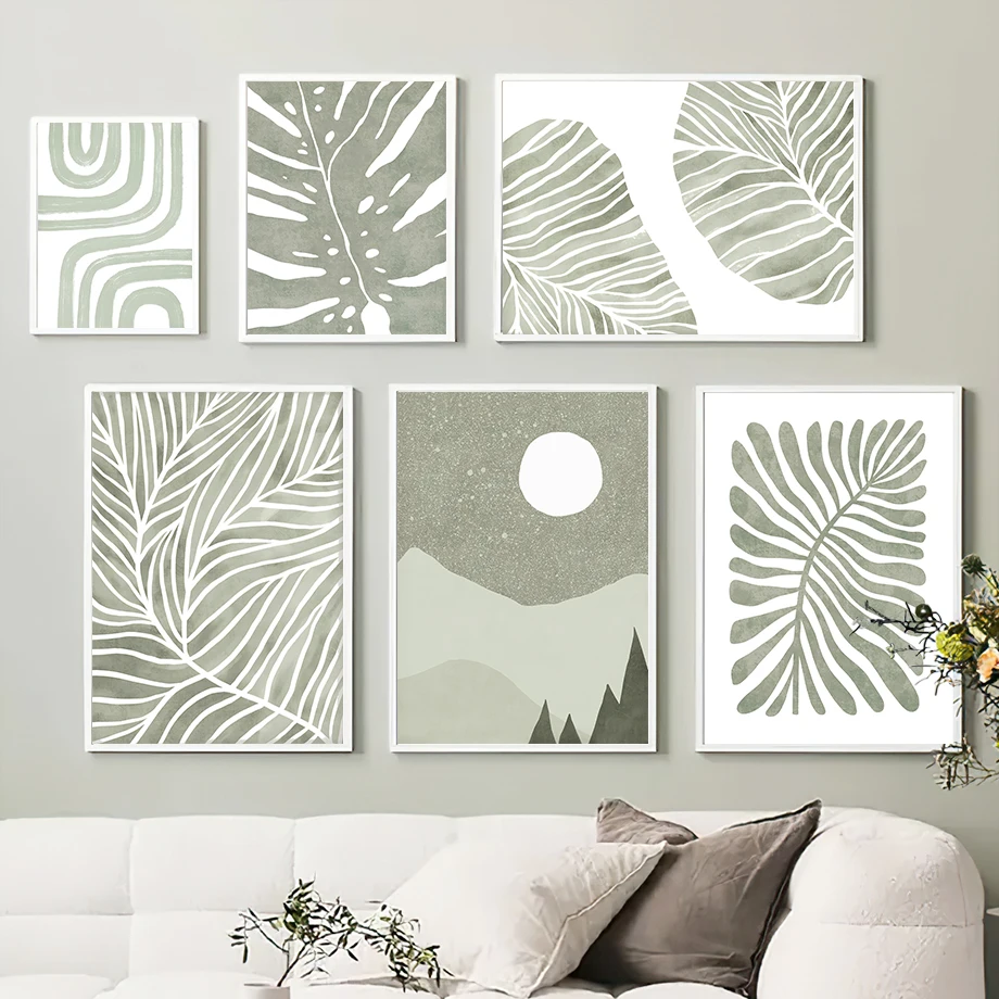 

Abstract Sun Moon Monstera Leaves Lines Boho Art Canvas Nordic Posters And Prints Wall Pictures For Living Room DecorPainting