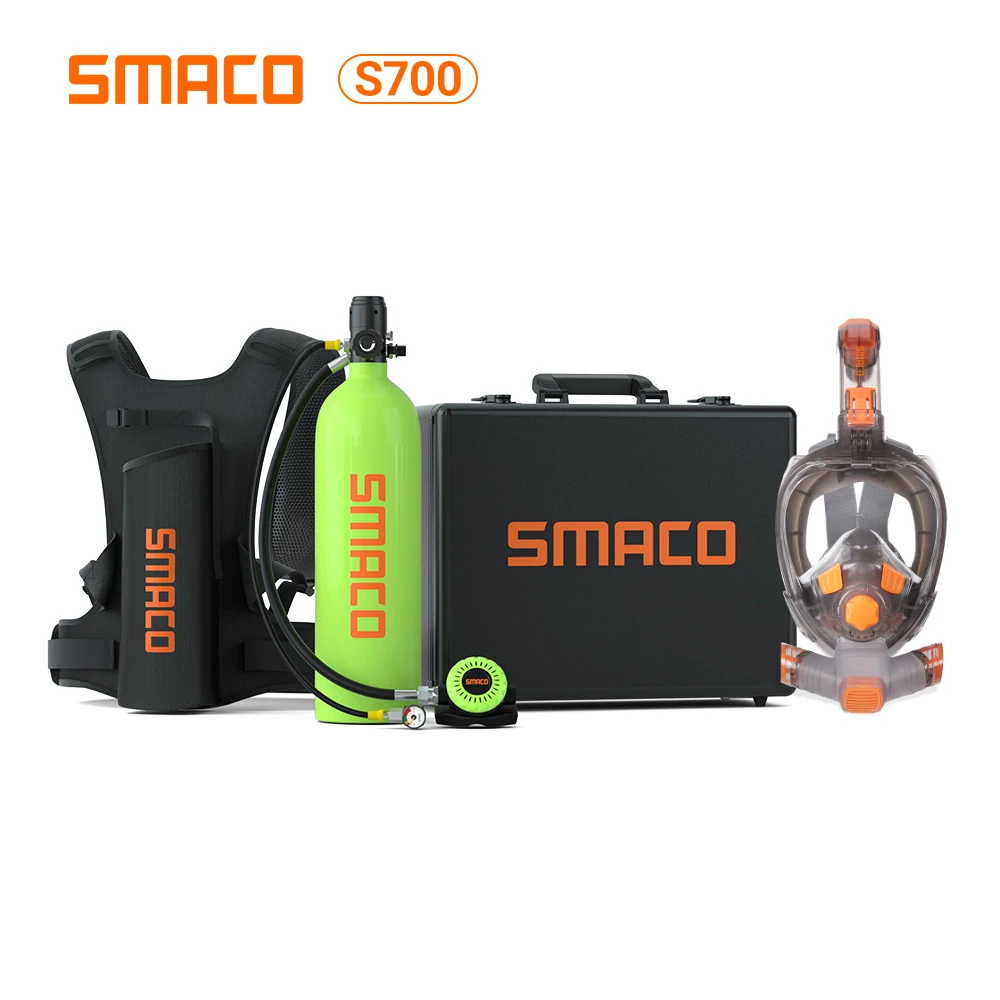 Smaco 2L dalış tüpü dalış ekipmanları tüplü dalış oksijen silindiri dişli şnorkel seti maske ile taşınabilir yedek yeniden doldurulabilir