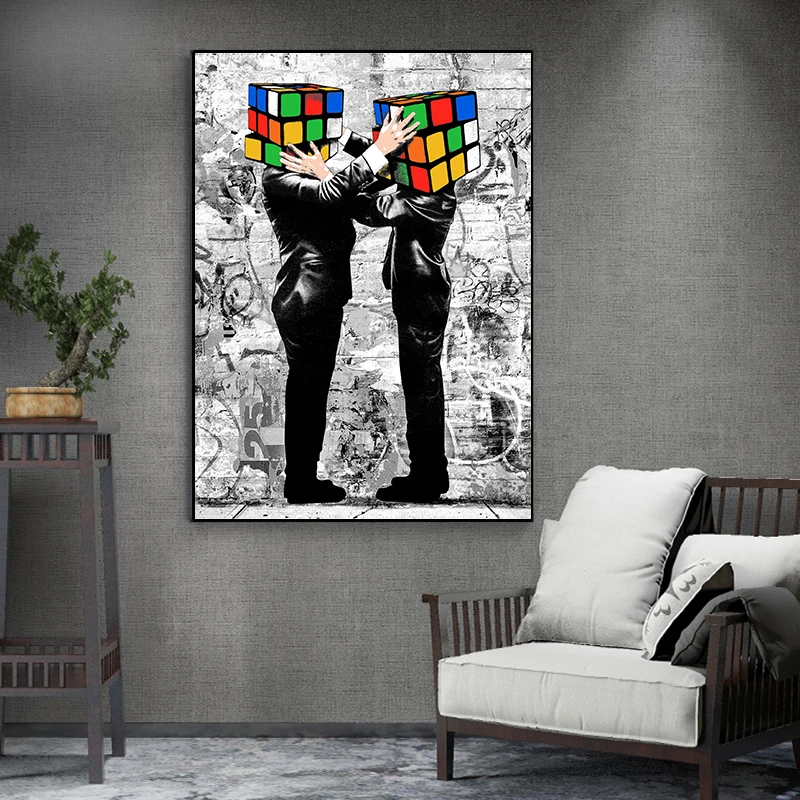 

'Puzzled' Rubik's Cube Street Art Print Wall Art Canvas Painting Graffiti Posters and Prints For Living Room Home Decor Pictures