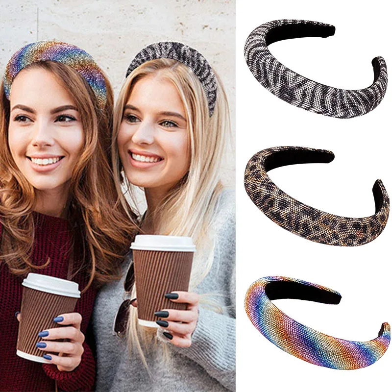 

Fashion Women Leopard Crystal Sponge Headbands New Luxury Shiny Full Rhinestones Headband Baroqu Hairband Hair Accessories Gifts