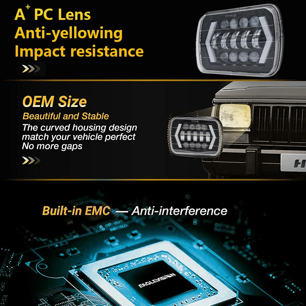 MONDEVIEW 7-дюймовые квадратные фары H4 Wrangler 5x7/6x7 Автомобильные светодиодные фонари 6500K