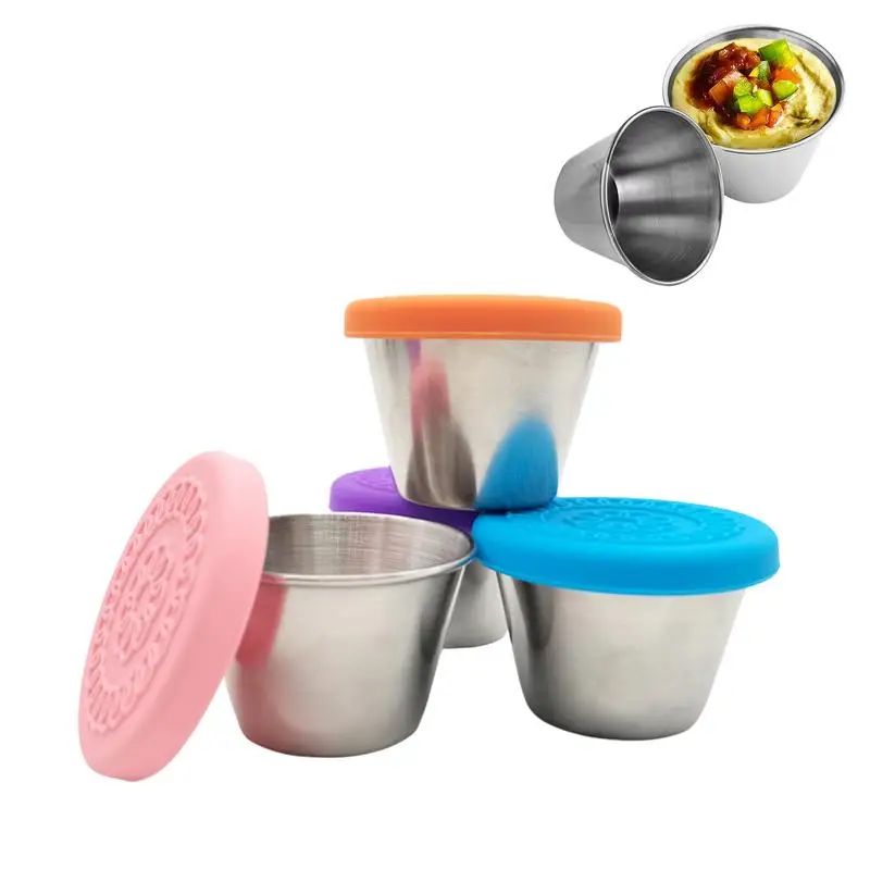 

Salad Dressing Container To Go 4 Pcs Small Containers With Lids Stainless Steel Condiment Containers With Lids High-quality