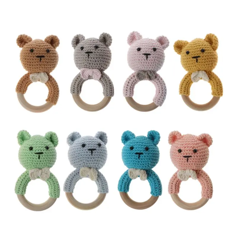 

Nursing Baby Teether Natural Wooden Teething Ring Hand Weave Organic Rattle Toys