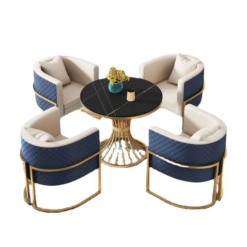 

Nordic light luxury sofa iron leather lazy chair negotiation reception one table four chairs coffee table combination