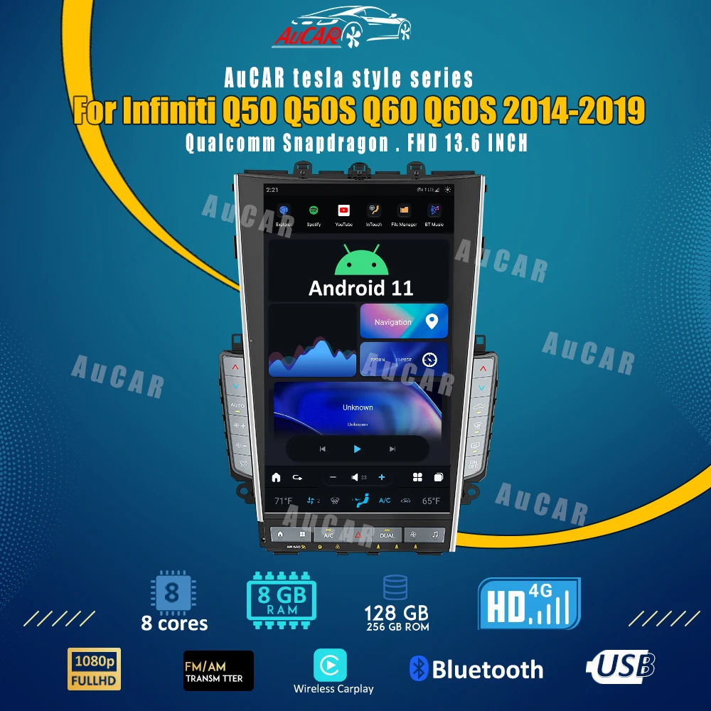 Головное устройство AuCar Mark6 Tesla Style Android для Infiniti Q50 Q50S Q60 Q60S 2014-2019 GPS Navi 1920*1080 13 6