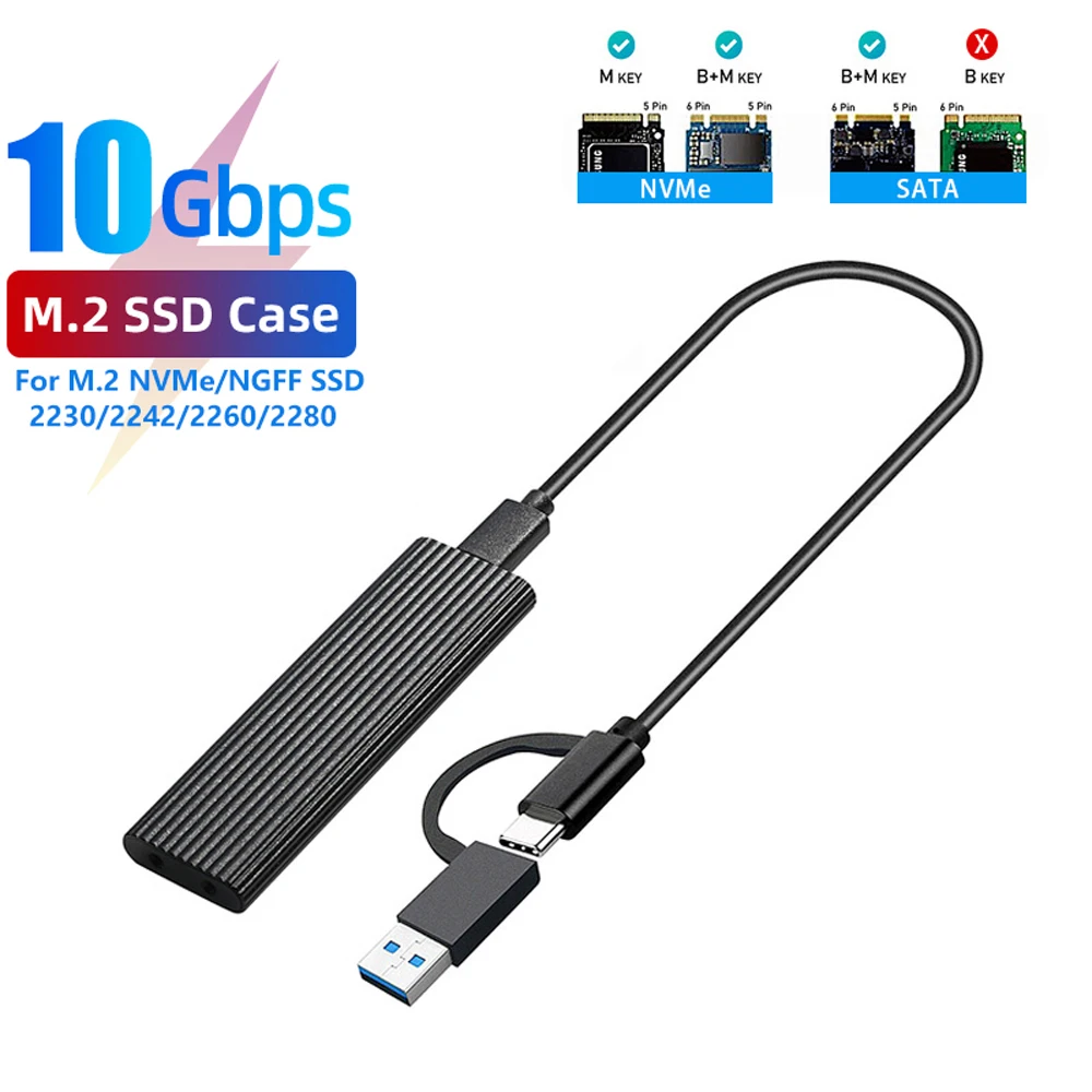 Чехол GUDGA для Ssd с двойным протоколом 10 Гбит/с M2 NVMe чехол Sata к Usb 3 1 Type-c PCIE/ NGFF SATA SSD Box