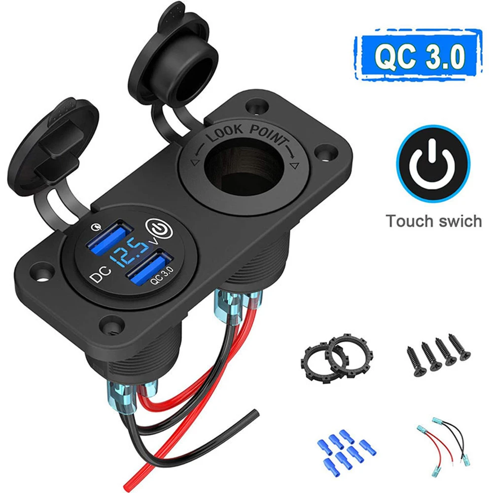 

Розетка QC3.0 с двумя USB-портами и сенсорным выключателем для прикуривателя, 12-24 В