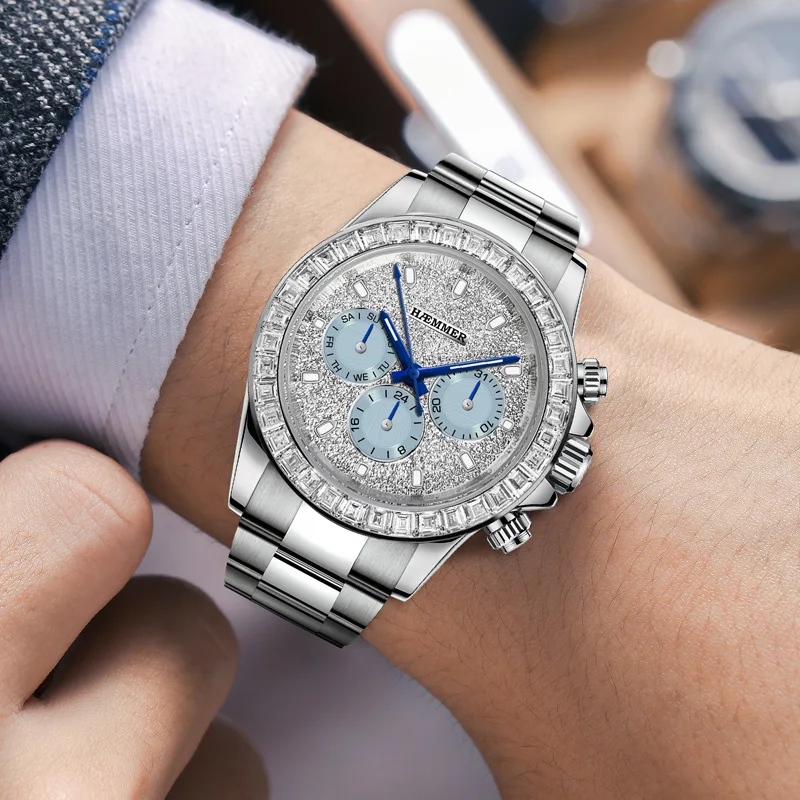 Фото HAEMMER DESIGN мужские часы 40 мм из нержавеющей стали водонепроницаемые деловые часы мужские часы лучший бренд класса люкс мужские часы с хронографом №2