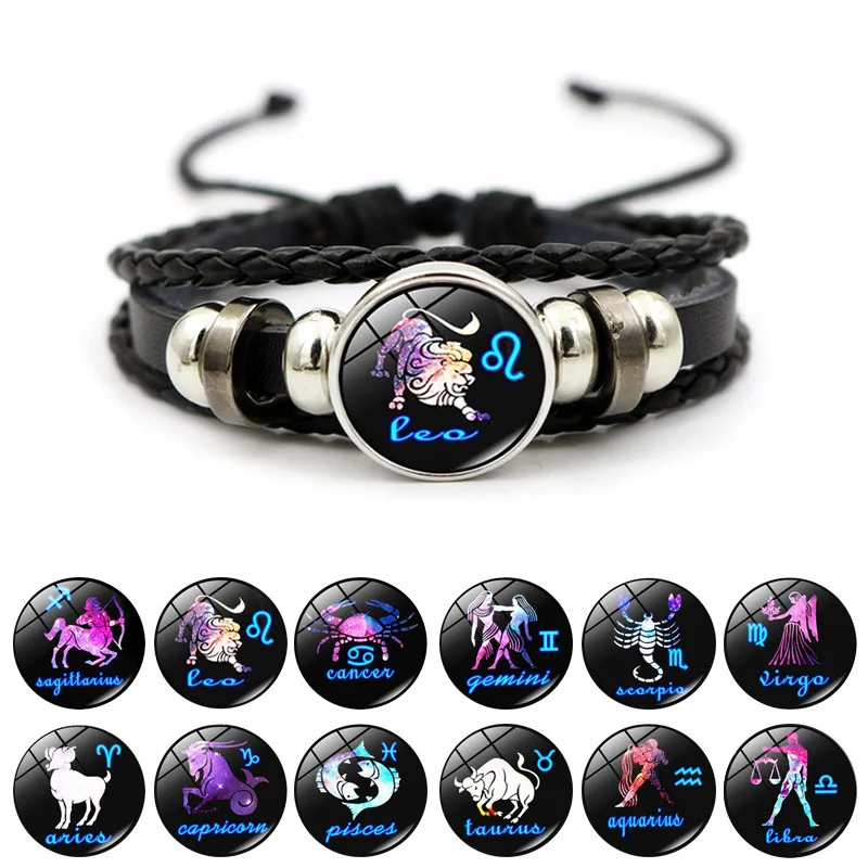 

12 Zodiac Signs Constellation Charm Bracelet Men Women Fashion Multilayer Weave leather Bracelet & Bangle Birthday Gifts-1
