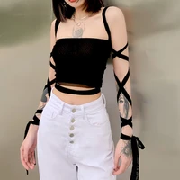 goth dark y2k gothic punk black women camis lace up backless bodycon crop tops emo alternative clothes summer fashion streetwear