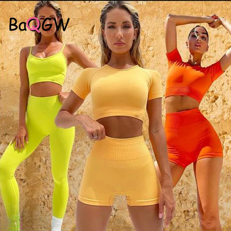 

BaQGW Seamless Knitting Women Gym Set Clothing Solid Color High Waist Stretchy Skinny Breathable Corset Leggings Activewear New