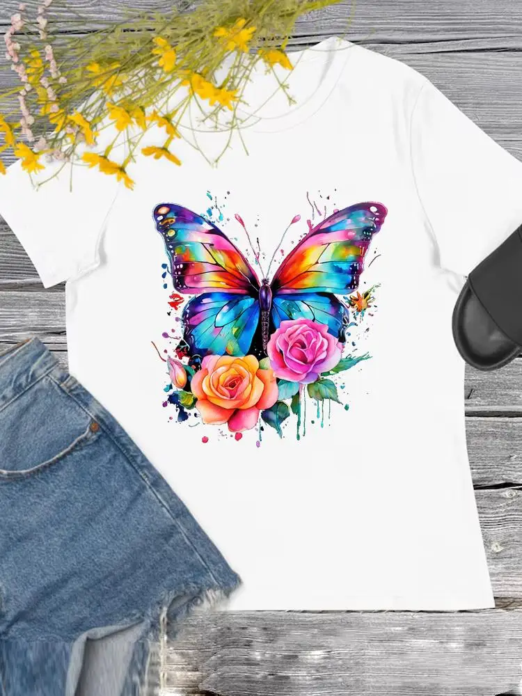 Футболка женская с коротким рукавом круглым вырезом и принтом