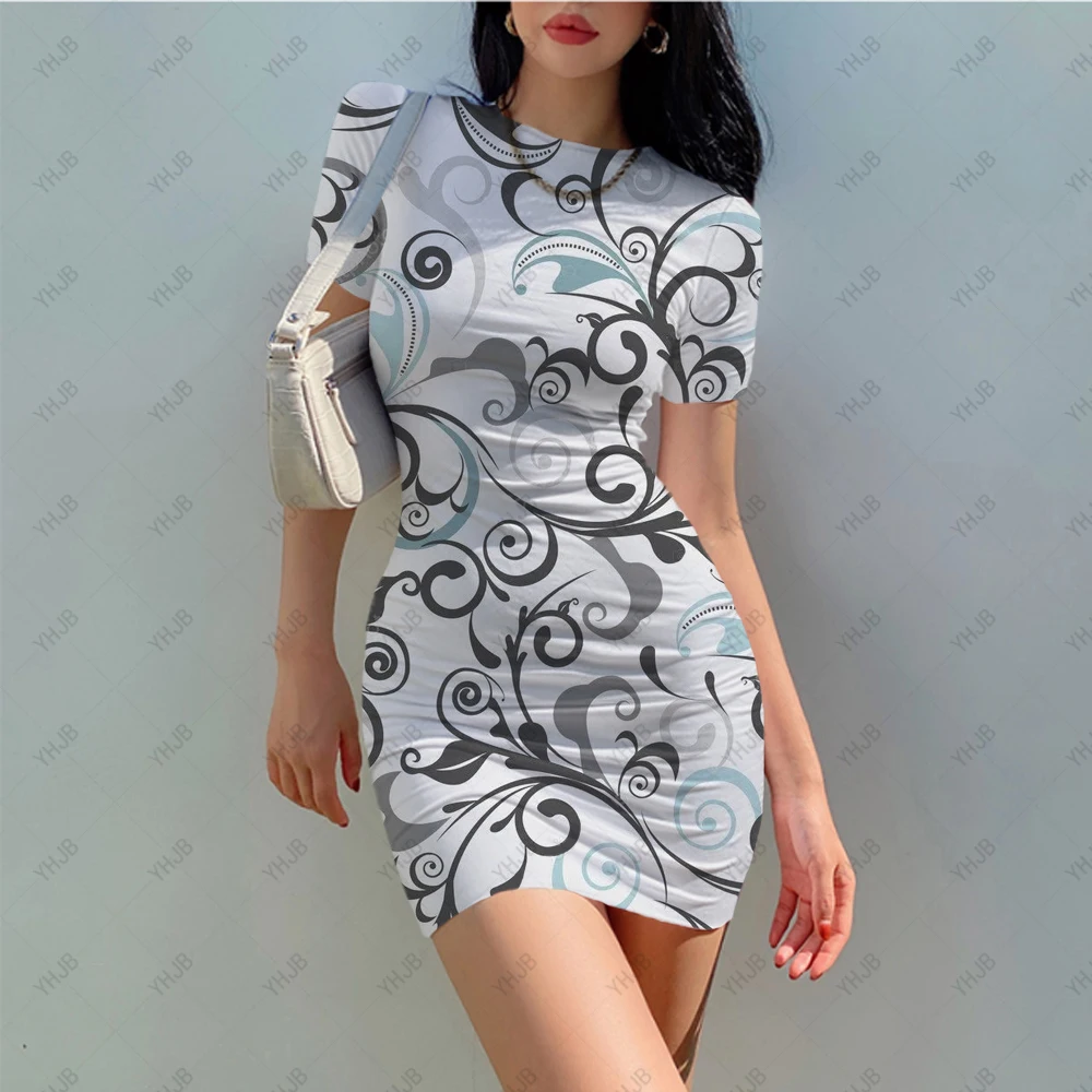 

Floral Dress Women Fashion Midi Bodycon Beach Dresses O-neck Evening Party Dresses Elegant Dress Sexy Mini Flower Sundress