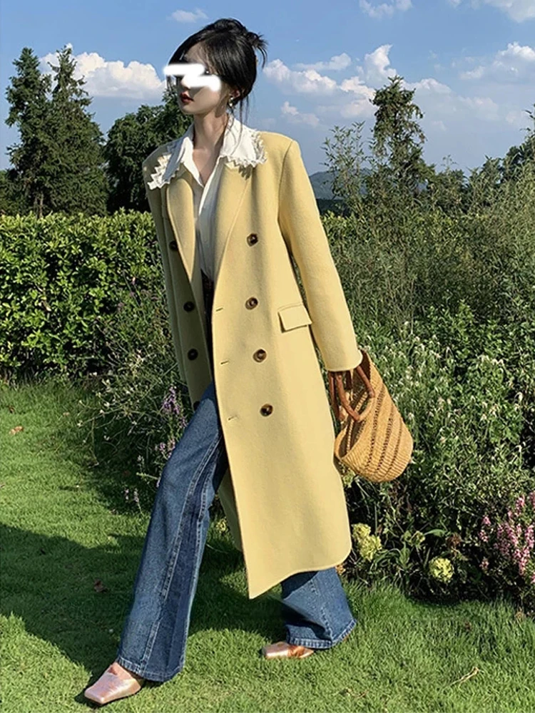 Шерстяное пальто женское осенне-зимнее корейское модное Свободное средней длины