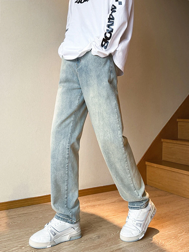 Men Pants Spring and Summer High Street Zipper Jeans Solid Color Men's Pants Slim Casual Trousers American Fashion Jeans for Men